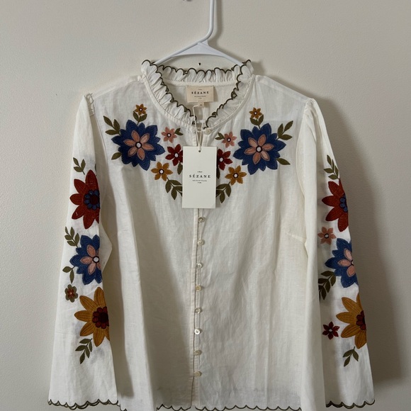 Sezane Tops - Sezane Charlene Blouse with Multicolor Floral Embroidery size 10
